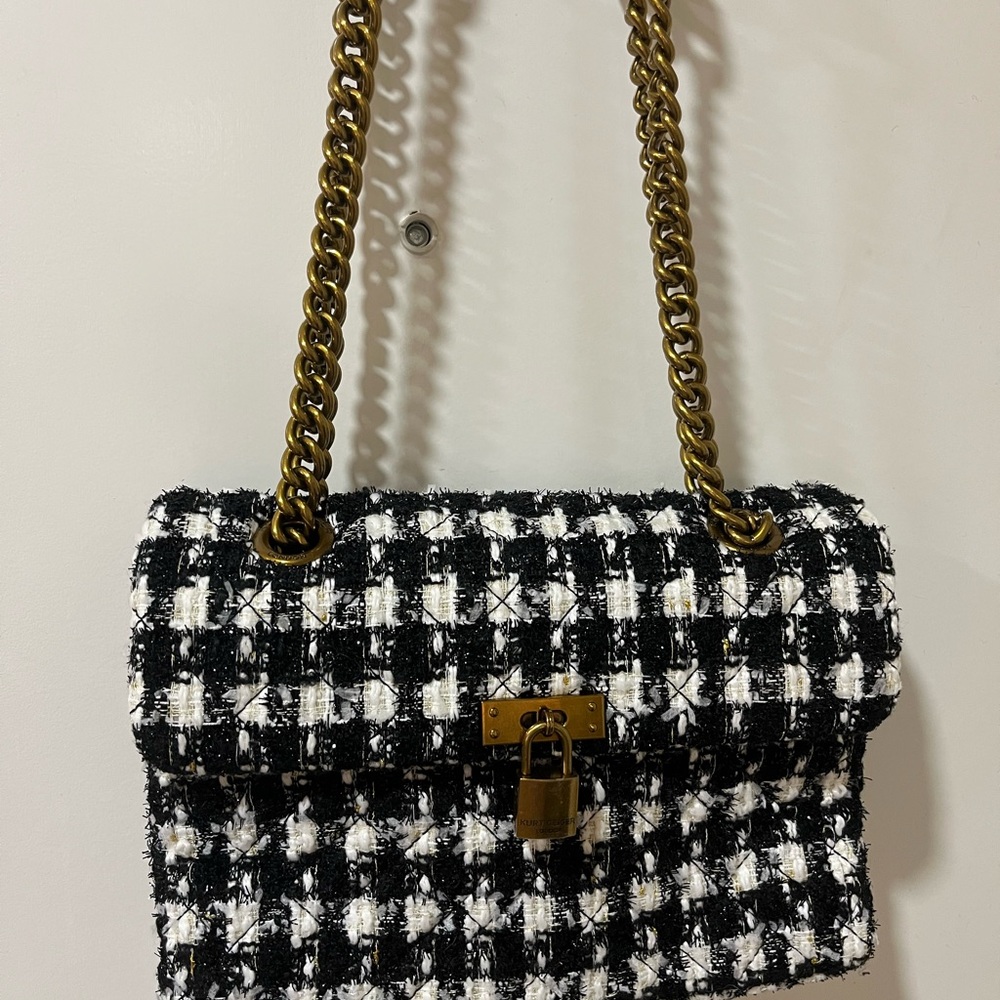 Kurt Geiger Black and White Shoulder Bag with Gold Chain